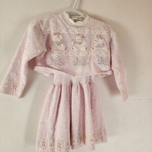 90s Vintage Girls Pink Teddy Bear Dress Spumoni By Rose Cage Medium